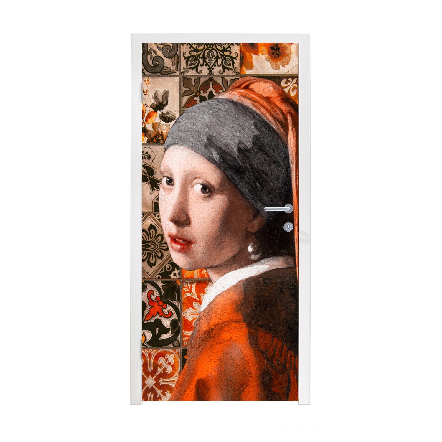 Matt, cm Türtapete (1 bedruckt, Fototapete Türaufkleber, Perlenohrring St), Mädchen Tür, mit - 75x205 MuchoWow Kacheln für Vermeer, -
