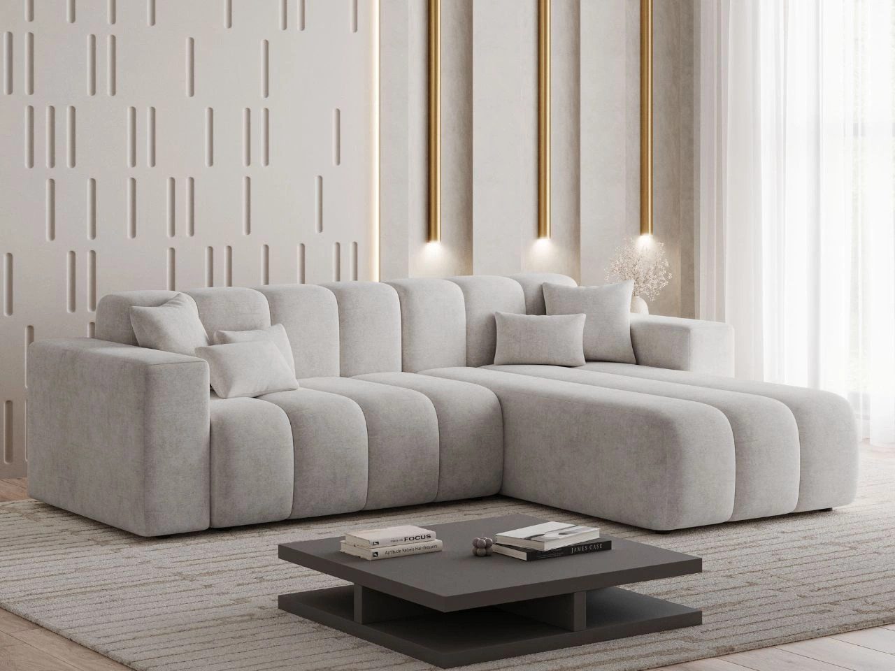 GrainGold Ecksofa L-Form NORK - 265x180 cm, Grau, Rechts, Polyurethanschaum günstig online kaufen