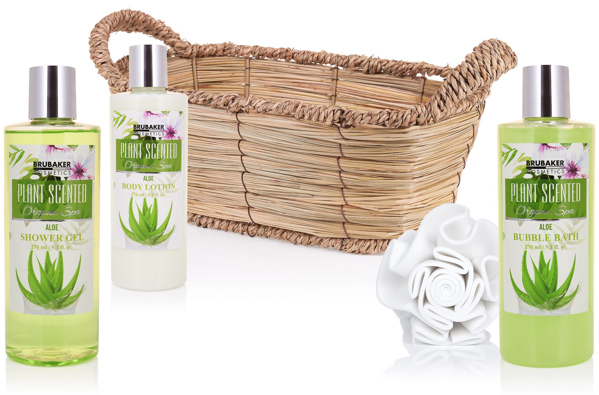 BRUBAKER Hautreinigungs-Set Dusch- und Badeset 11-tlg., Damen Flechtkorb, Duft, Vera Geschenk Beauty Set Aloe Geschenkset mit Pflegeset, im Frauen