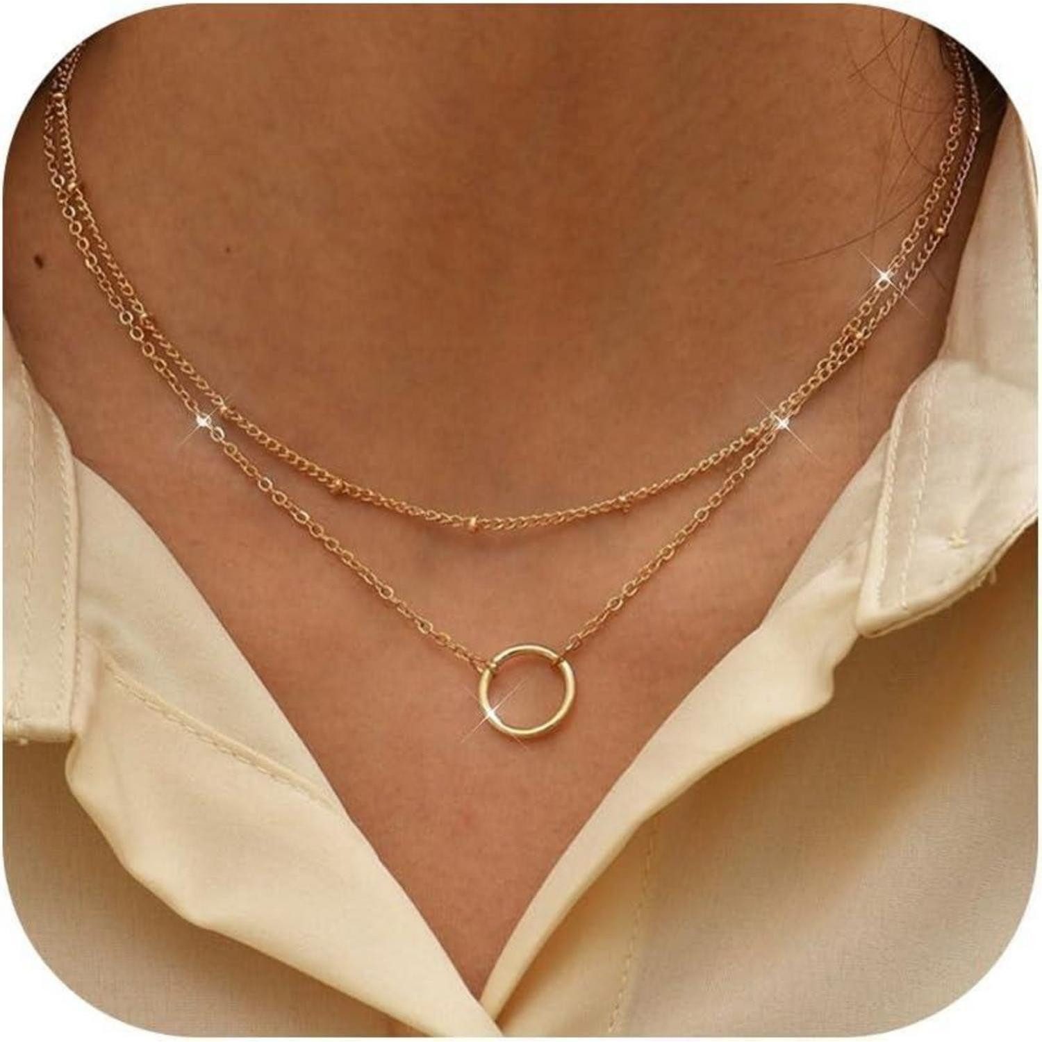 LuxusKollektion Kette und Anhänger Set Halskette Damen 14K Vergoldet Goldke günstig online kaufen