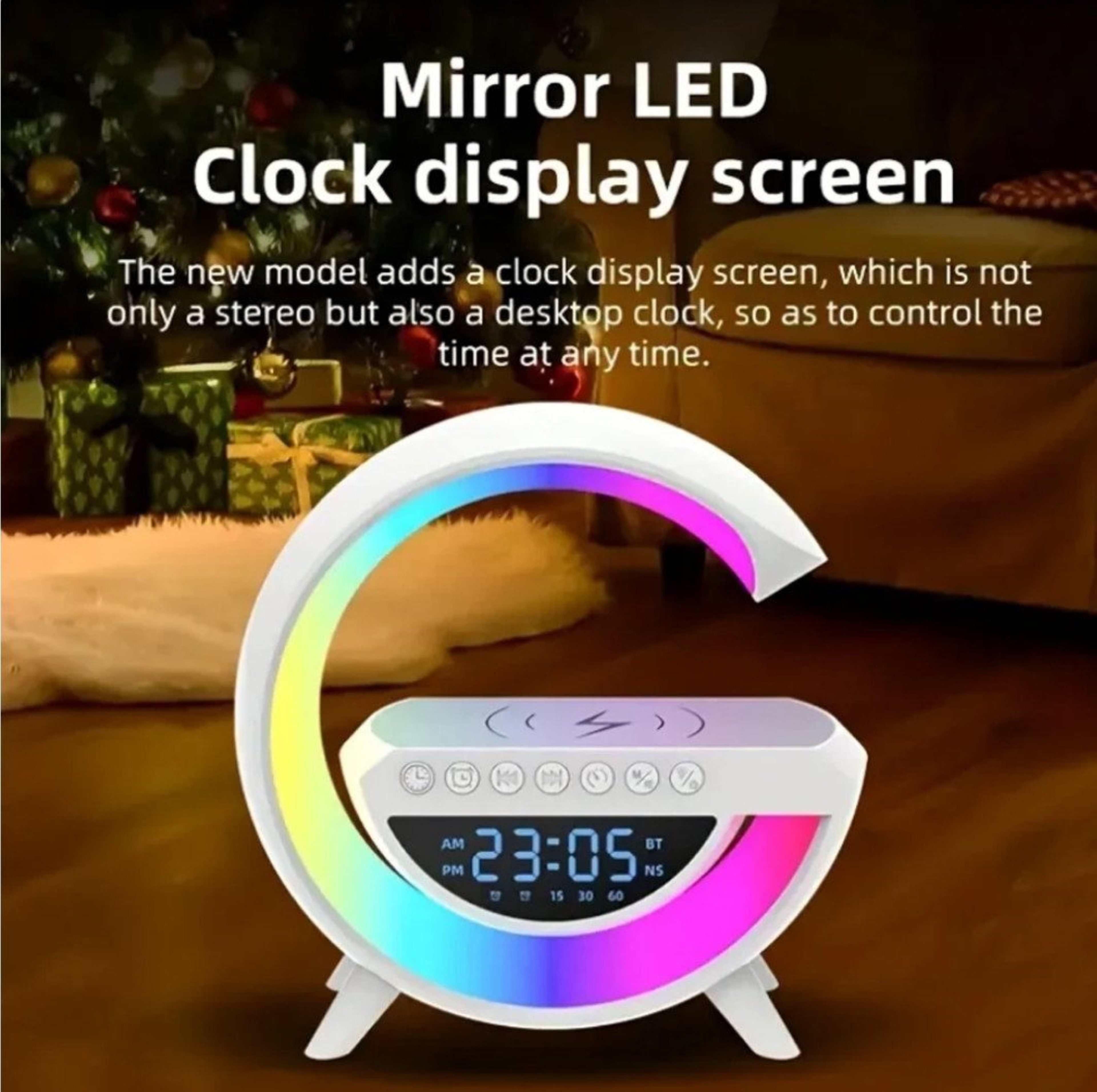 Ikonka Radiowecker Multifunktionales 7in1 RGB-Licht Bluetooth, Wecker, Qi-Ladefläche RGB-Licht mit Bluetooth, Wecker, Qi-Ladefläche & 13 Farbmodi