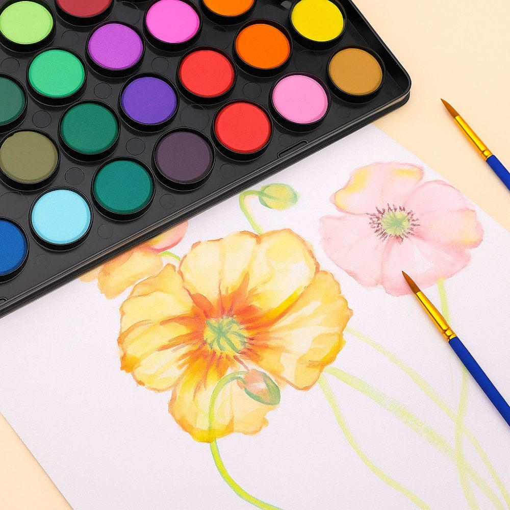 Artecho Aquarellfarbe Wasserfarben Künstler Set - 36 leuchtende Farben mit 3 Pinseln, Kompakt und tragbar – ideal für Anfänger, Hobbymaler & Profis – Bild 4 von 5