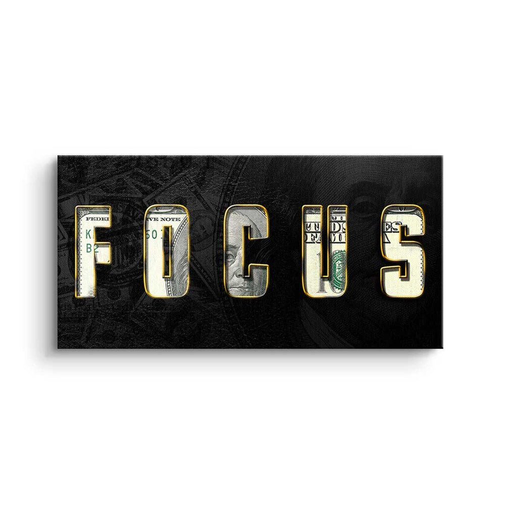 DOTCOMCANVAS® Leinwandbild, Premium Motivationsbild silberner Rahmen - - FOCUS elegant Work - hard