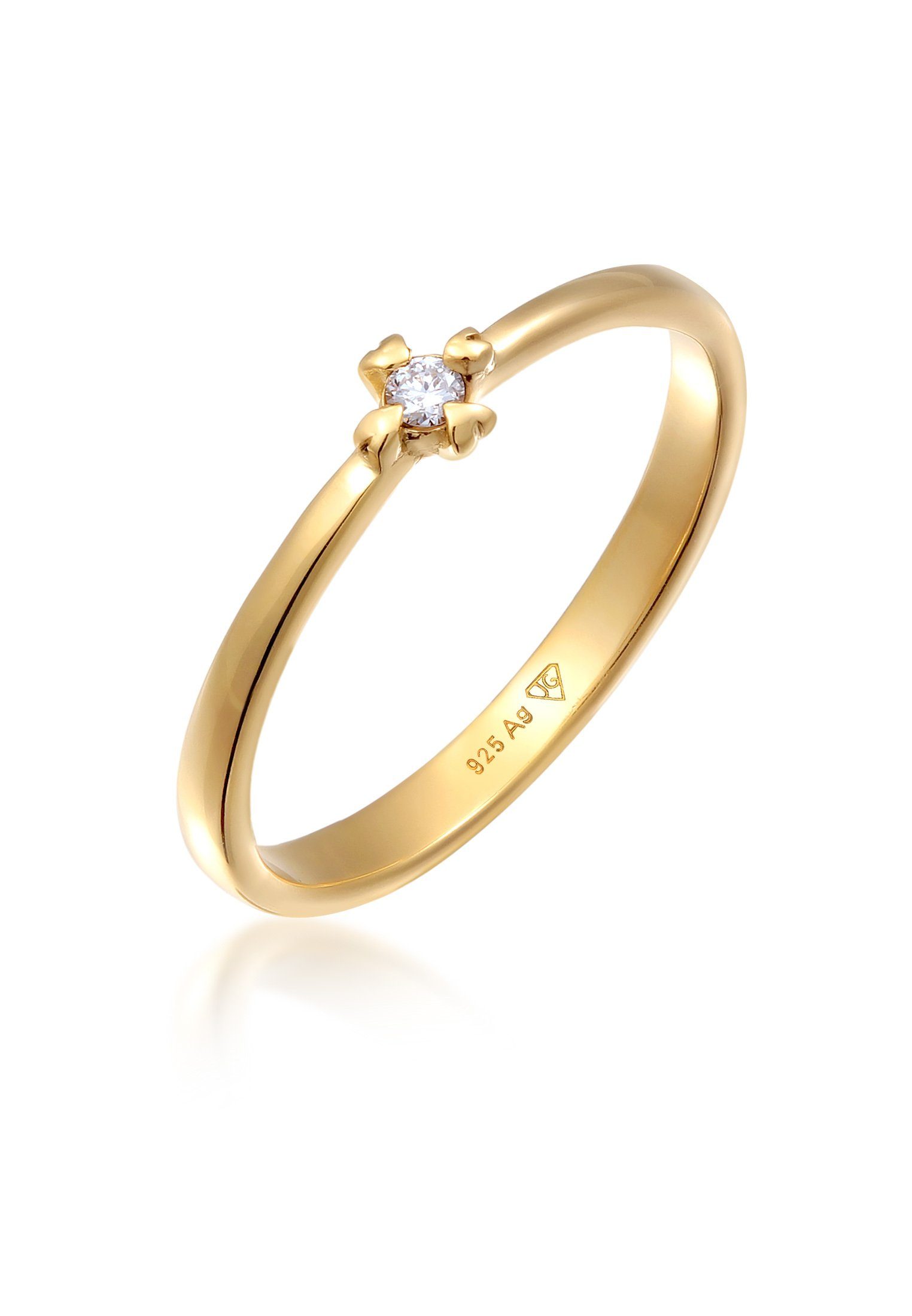 Elli DIAMONDS Verlobungsring Solitär Verlobung Diamant 0.03 ct. 925 Silber Gold