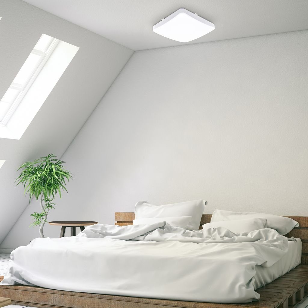 12W Warmweiß, 27x27x8,2cm Deckenleuchte Schlafzimmer fest Deckenlampe Wohnzimmer Quadratisch integriert, 1.200lm IP20 3.000K LED - Weiß LED BKL1306, B.K.Licht