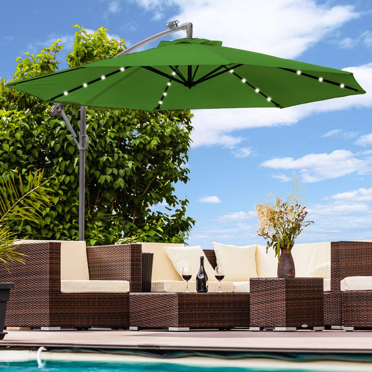 Swing&Harmonie Sonnenschirm mit LED Beleuchtung Luxus Ampelschirm 300 / 350cm, Garten Schirm inkl. Abdeckhaube