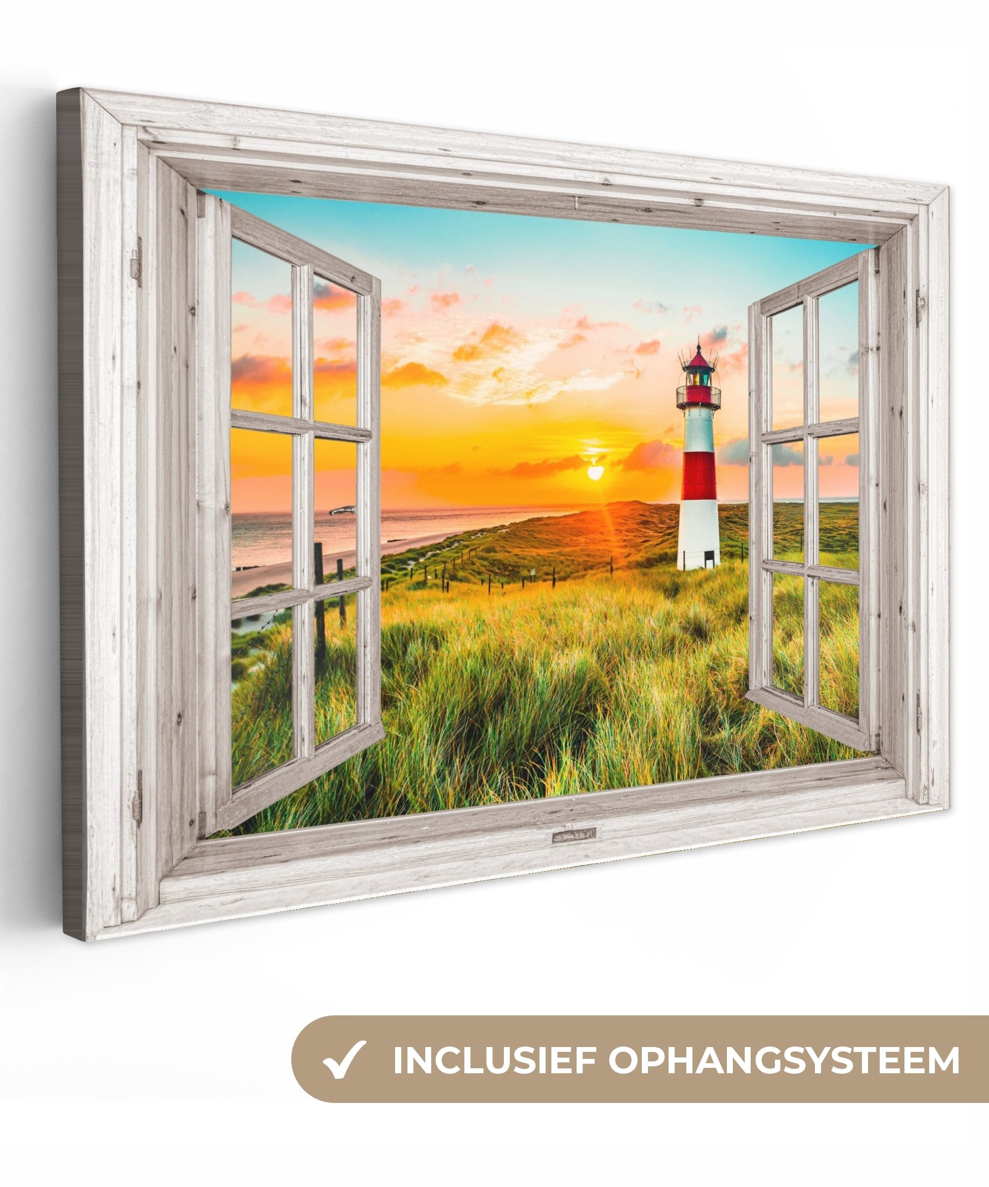 OneMillionCanvasses® Leinwandbild Ansichten - Leuchtturm - Landschaft - Natur - Ländlich - Strand, Fotodruck (1 St), Leinwände Wanddeko Wohnzimmer Schlafzimmer 60x40 cm
