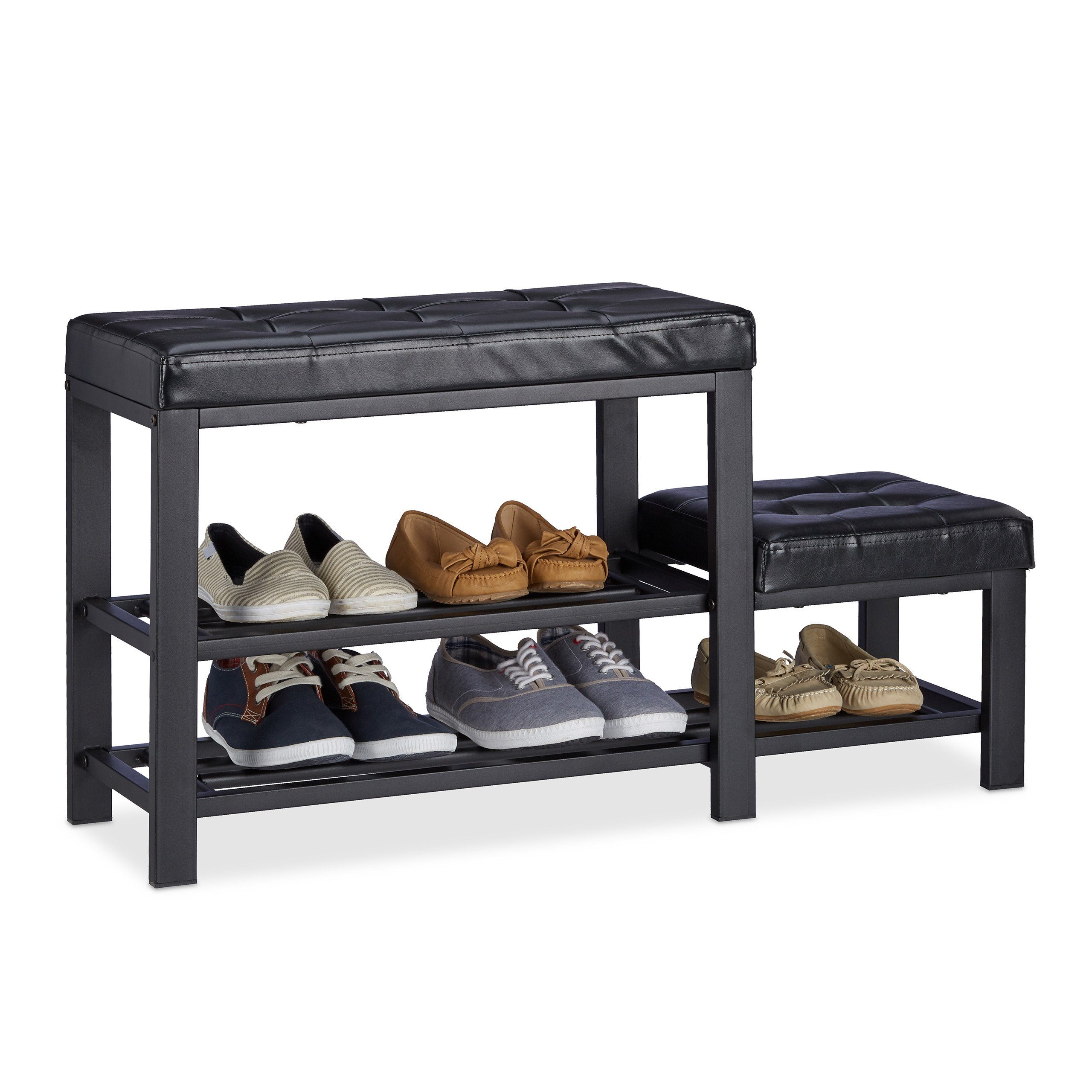relaxdays Schuhbank mit Hocker (1-St), schwarz