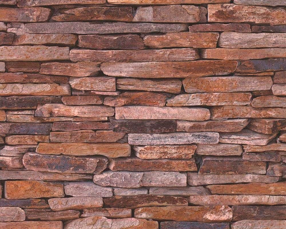 Steinoptik, Beige Tapete Gelb Wood`n 2nd living Best Landhaus of Edition, Braun Stone Vliestapete Stein walls