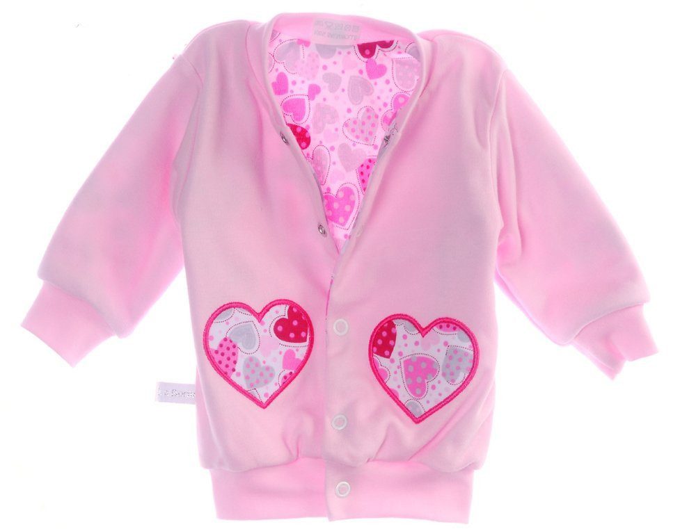 La Bortini Sweatjacke Baby Jacke aus Baumwolle doppellagig in Rosa für Neugeborene (Erstlingsjacke) mit Herzenmuster, 44 50 56 62 68 74 80 86 92 98