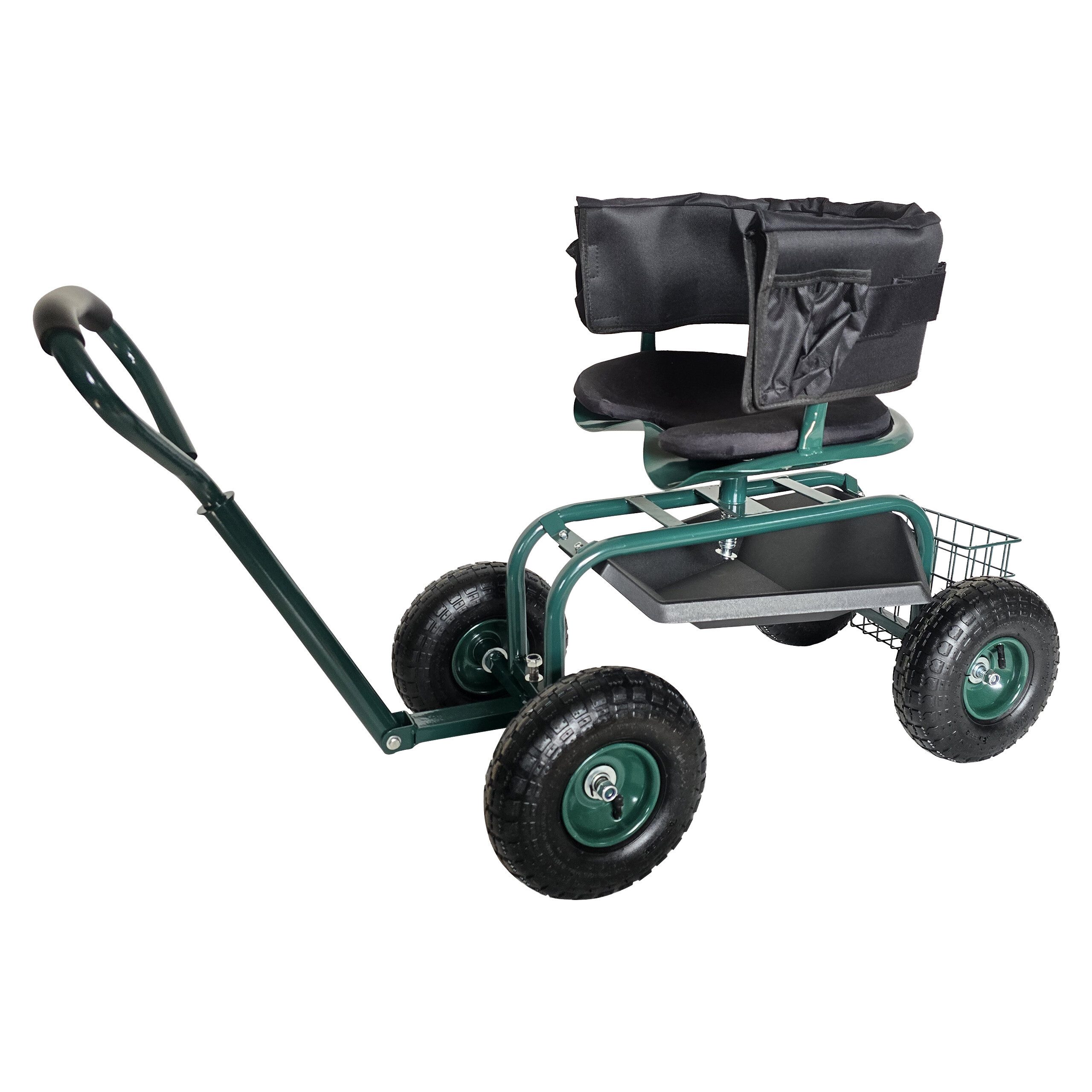 relaxdays Rollsitz Fahrbarer Gartensitz mit Stauraum, grün