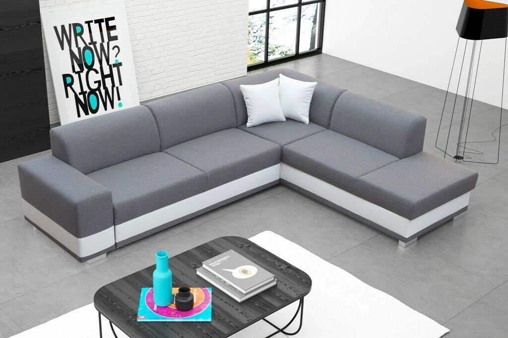 Loungesofa Ecksofa, Grau/Weiß Kissen Wohnzimmer L-Form JVmoebel Couch Polstersofa mit Grau Sofa