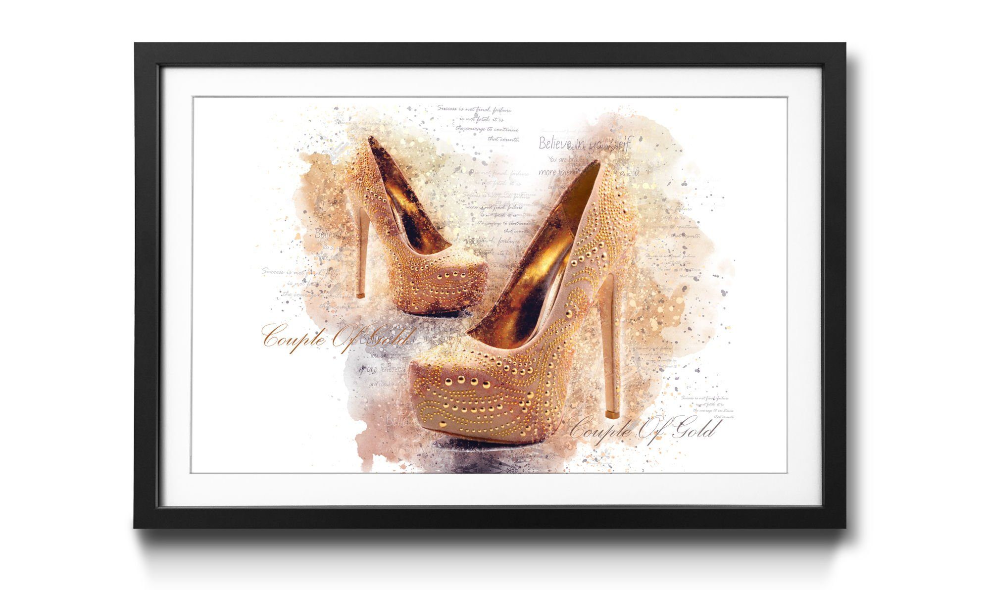 WandbilderXXL Bild mit Rahmen Highheels, Golden Couple, Wandbild, 4 in erhältlich Größen