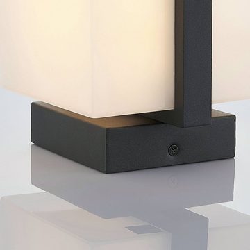 Lindby LED Außen-Wandleuchte Auron, LED-Leuchtmittel fest verbaut, warmweiß, Modern, Polycarbonat, Aluminium, opalweiß, dunkelgrau, 2 flammig
