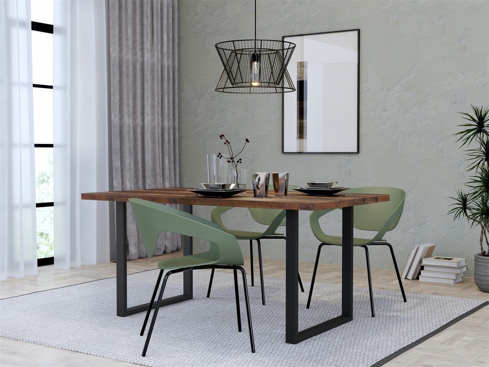 freiraum Esstisch TABLES, Gestell Metall schwarz, Platte Old-wood Vintage - 180x74,7x90cm BxHxT
