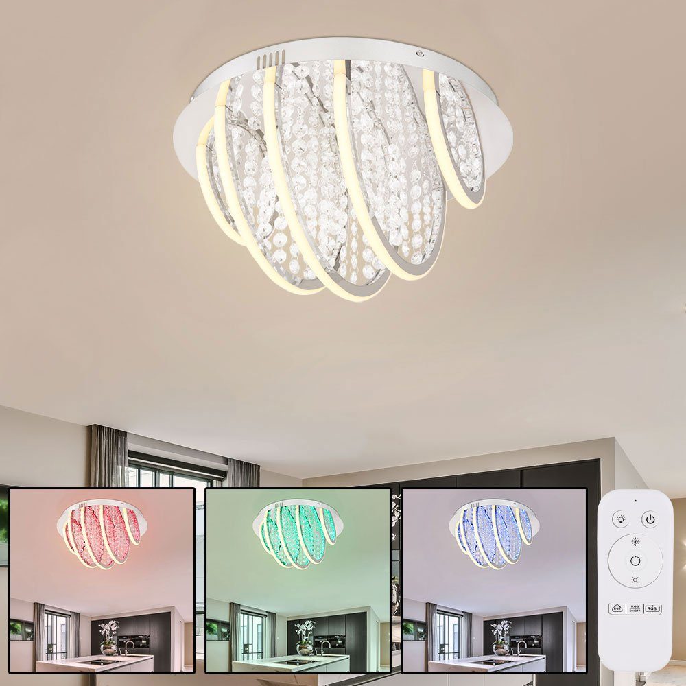 etc-shop LED Deckenleuchte, LED-Leuchtmittel fest verbaut, Warmweiß, Farbwechsel, Kristall Deckenleuchte dimmbar Wohnzimmer Deckenlampe mit