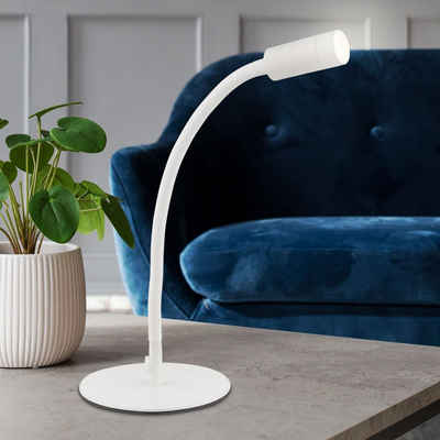 etc-shop Schreibtischlampe, Tischleuchte LED Stehlampe Schreibtisch Lampe Strahler mit beweglichem Arm, Metall, weiß gefärbt, 3 Watt, 240 Lumen, H 44,3 cm