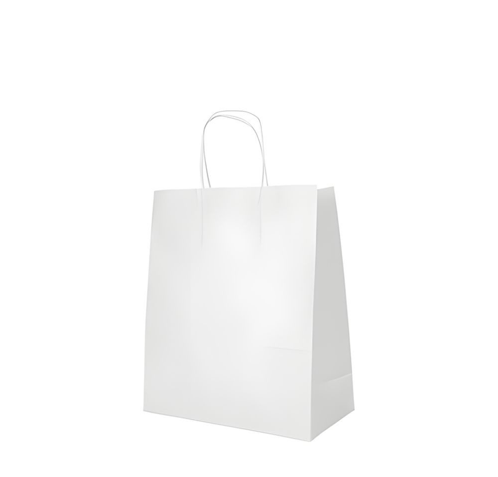PAPSTAR Tragetasche 250x Tragetaschen Papier 28 x 22 x 10cm weiss mit gedrehtem Tragegriff