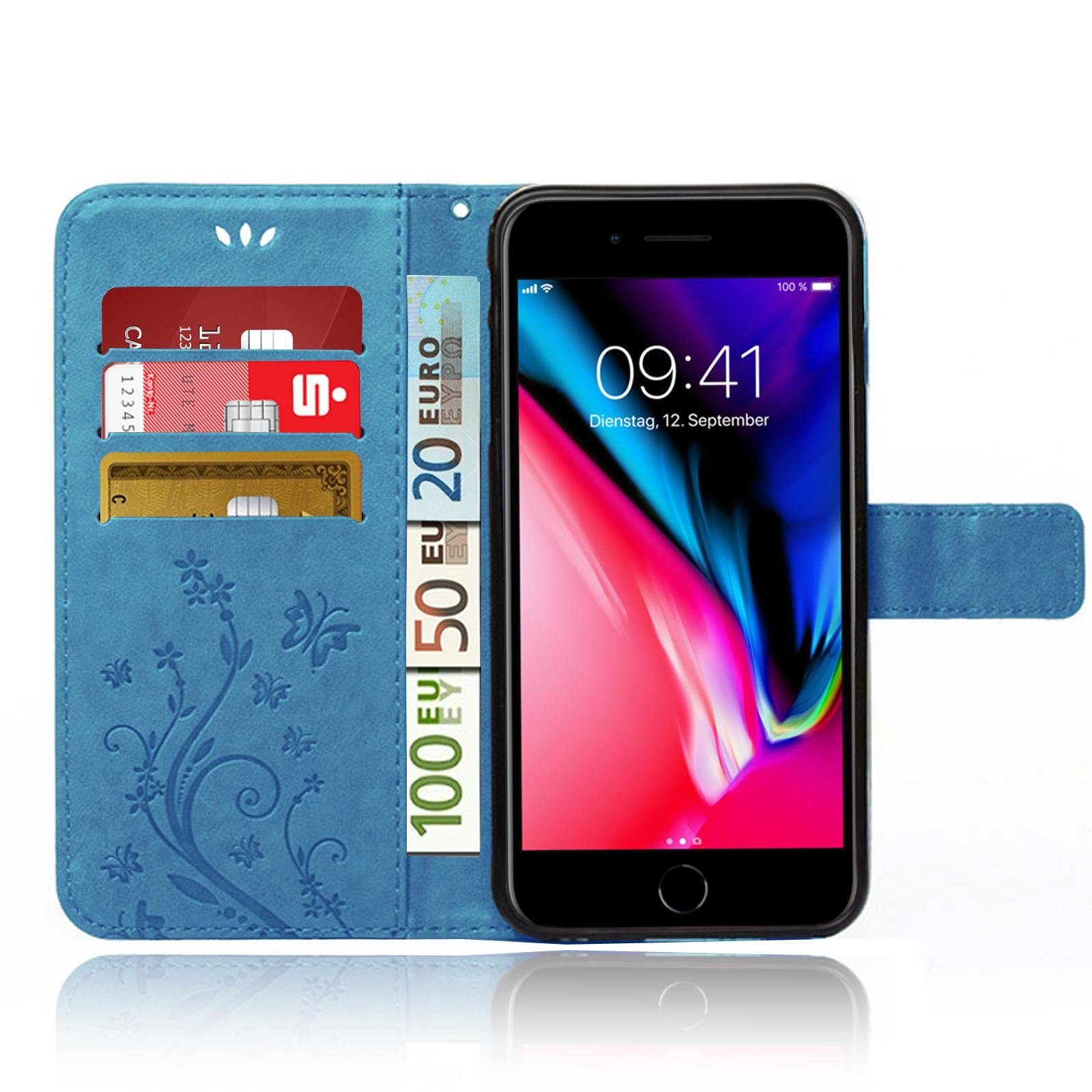 Numerva Handyhülle Bookstyle Flower für Apple iPhone 8, Handy Tasche Schutzhülle Klapphülle Flip Cover mit Blumenmuster