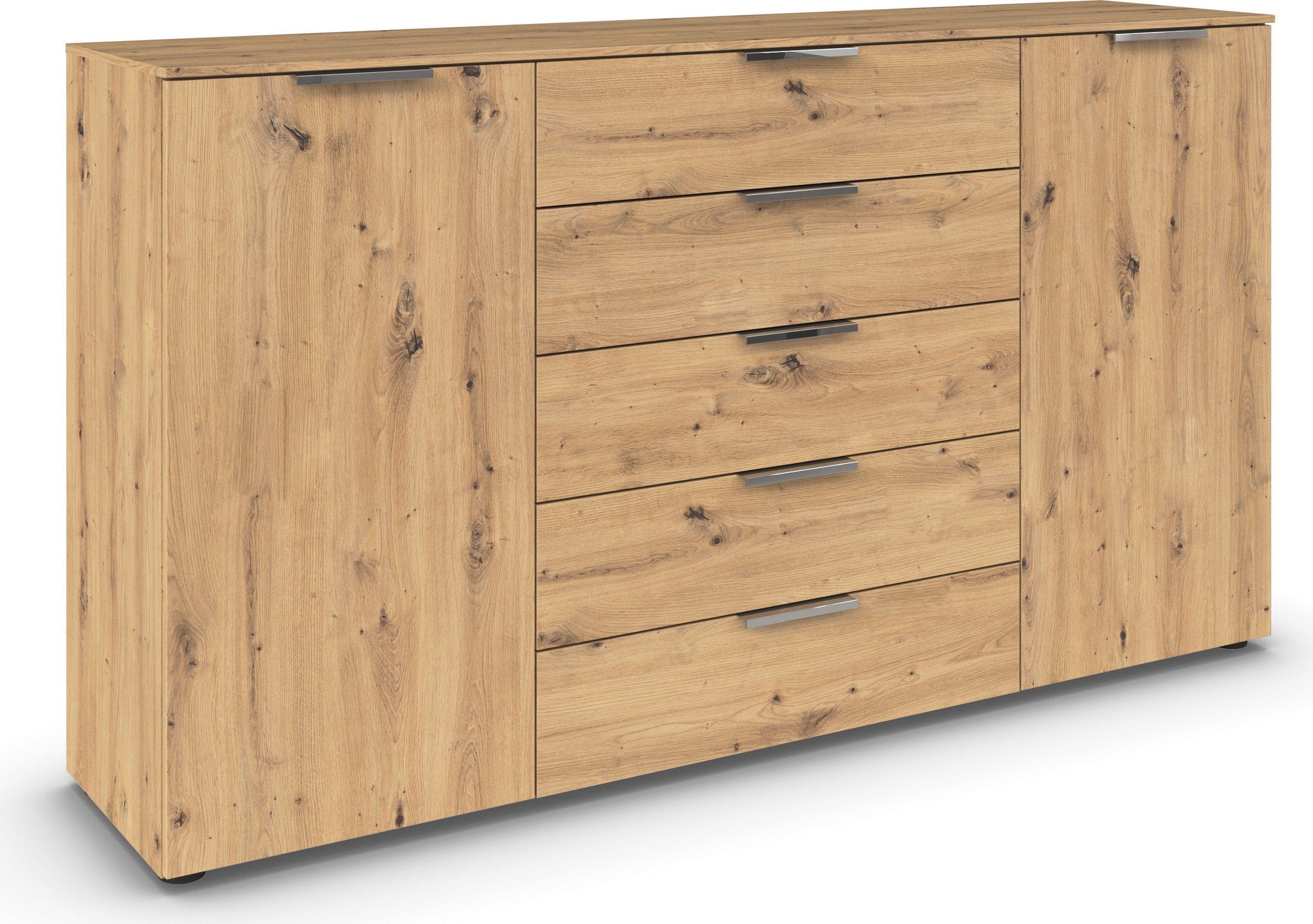 rauch Schubkastenkommode Flipp Schubladenkommode Wäscheschrank Schrank (Breite 160/180 cm mit 4 Einlegeböden), 2-türig mit 5 Schubladen und Soft-Close-Funktion in zwei Breiten