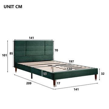 Fangqi Bettgestell Polsterbett, Doppelbett mit Bettkasten&Lattenrost, in dunkelgrün Samt, gepolsteres Bettgestell mit Kopfteil für Erwachsene&Jugendliche, 140x200