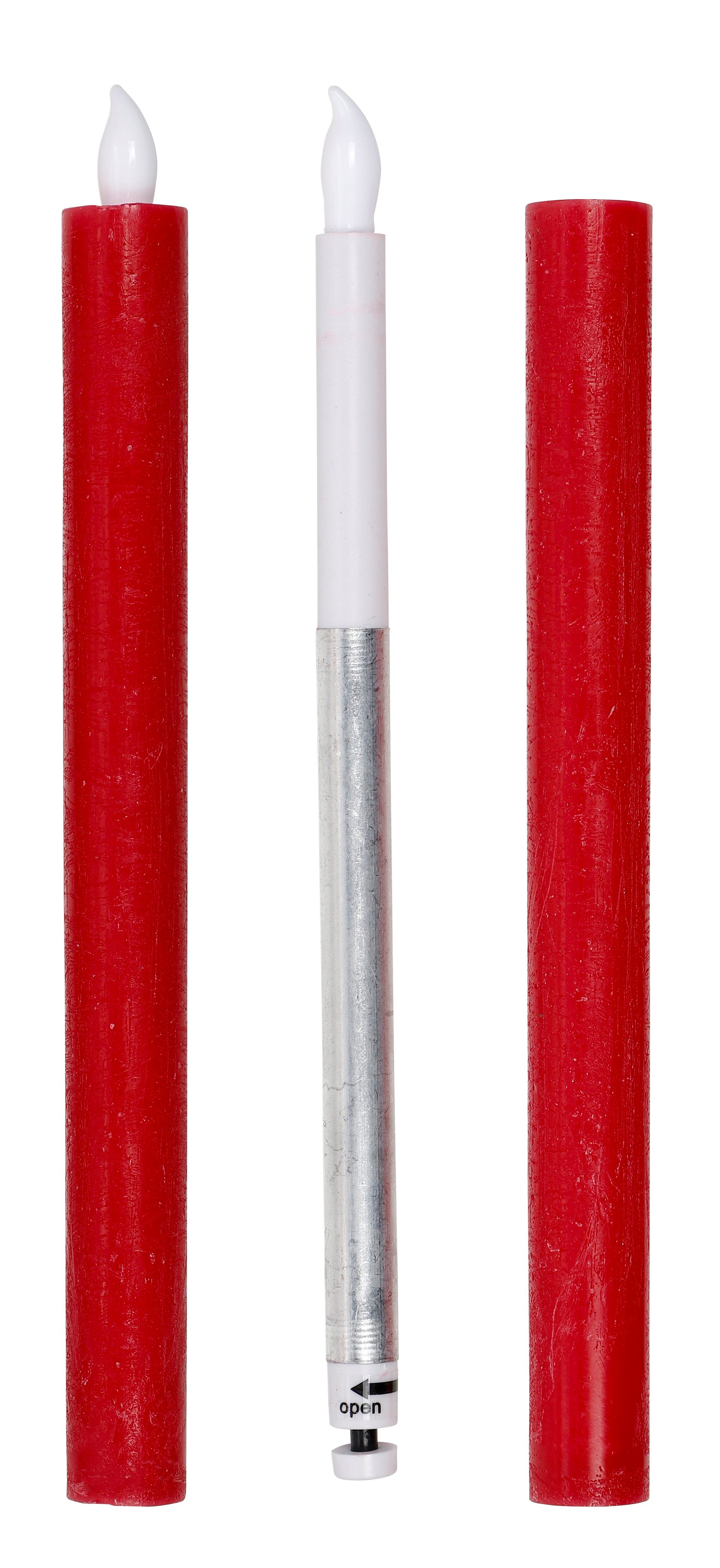 Meinposten Spitzkerze Stabkerzen LED 2er Set Batteriebetrieb warmweiß flackern (2er Set, 2-tlg)