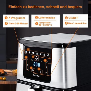 Scheffler Heißluftfritteuse, 5,5L 1800W Airfryer, Friteuse Heissluft ohne Fett mit LED-Touchscreen