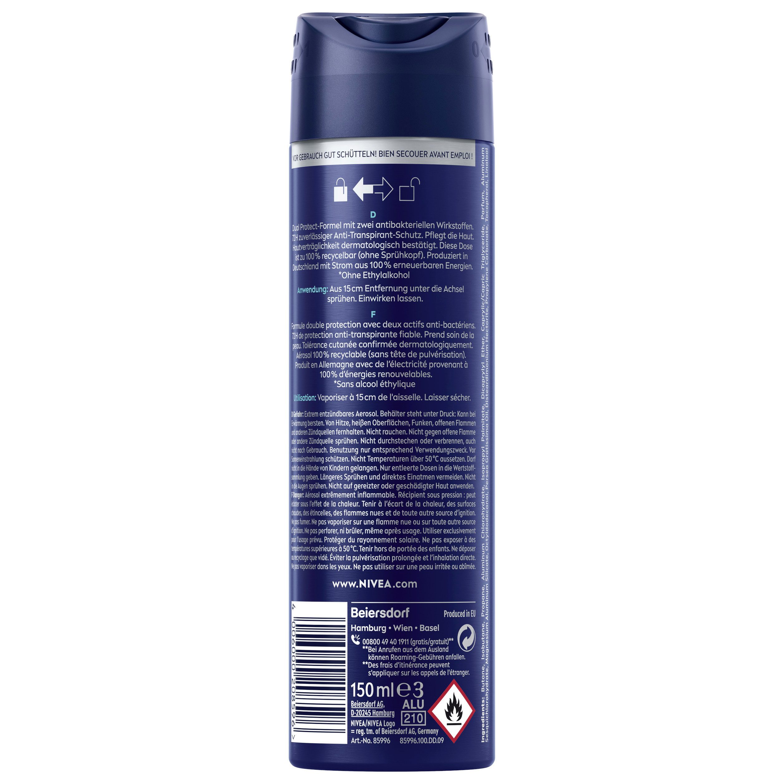 Nivea Men Deo-Spray Deodorant Men Dry Active Deo Spray 6 x 150ml, 6-tlg.