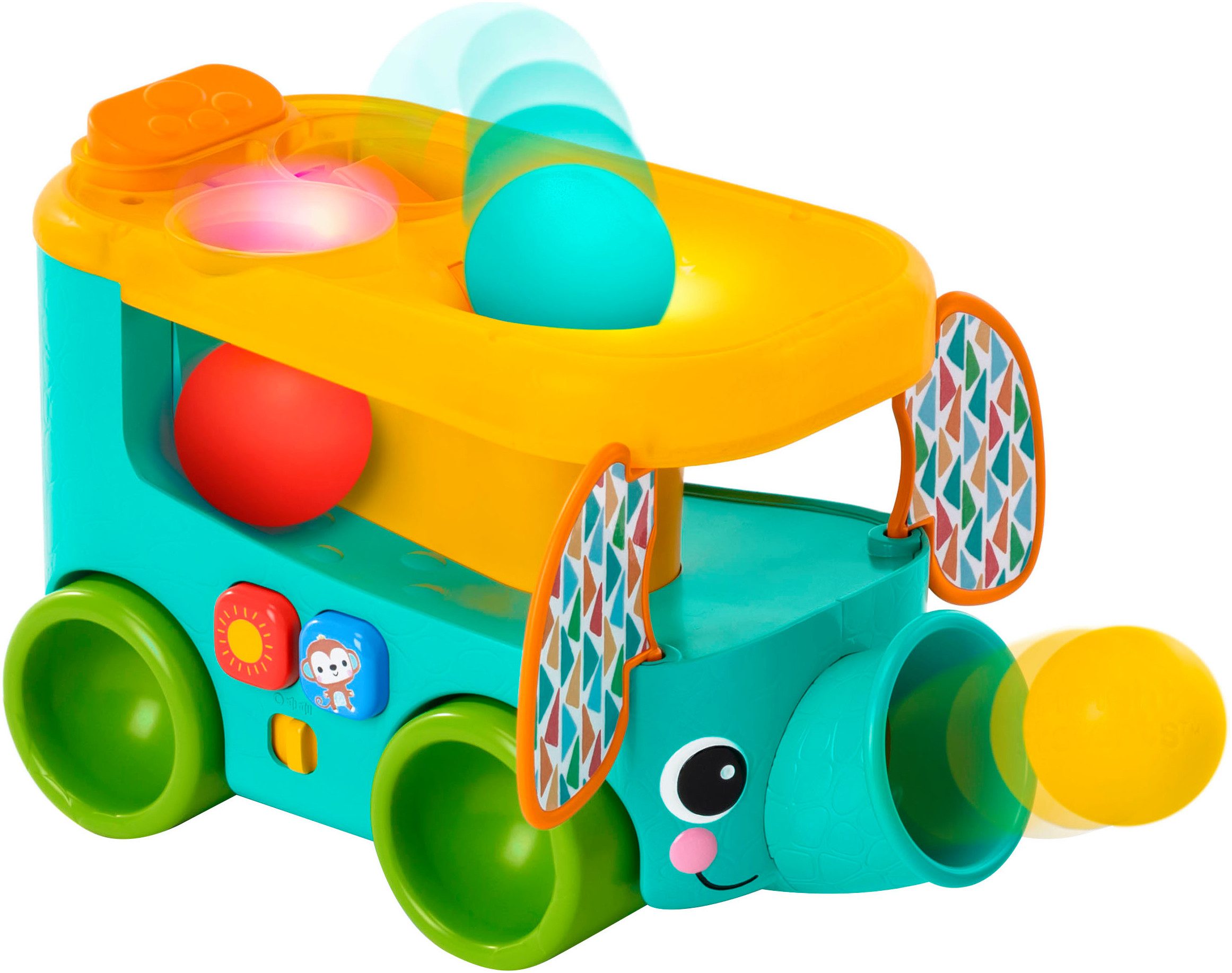 Bright Starts Lernspielzeug Pop & Roll Safari Bus Ball Play Toy, mit Licht und Sound
