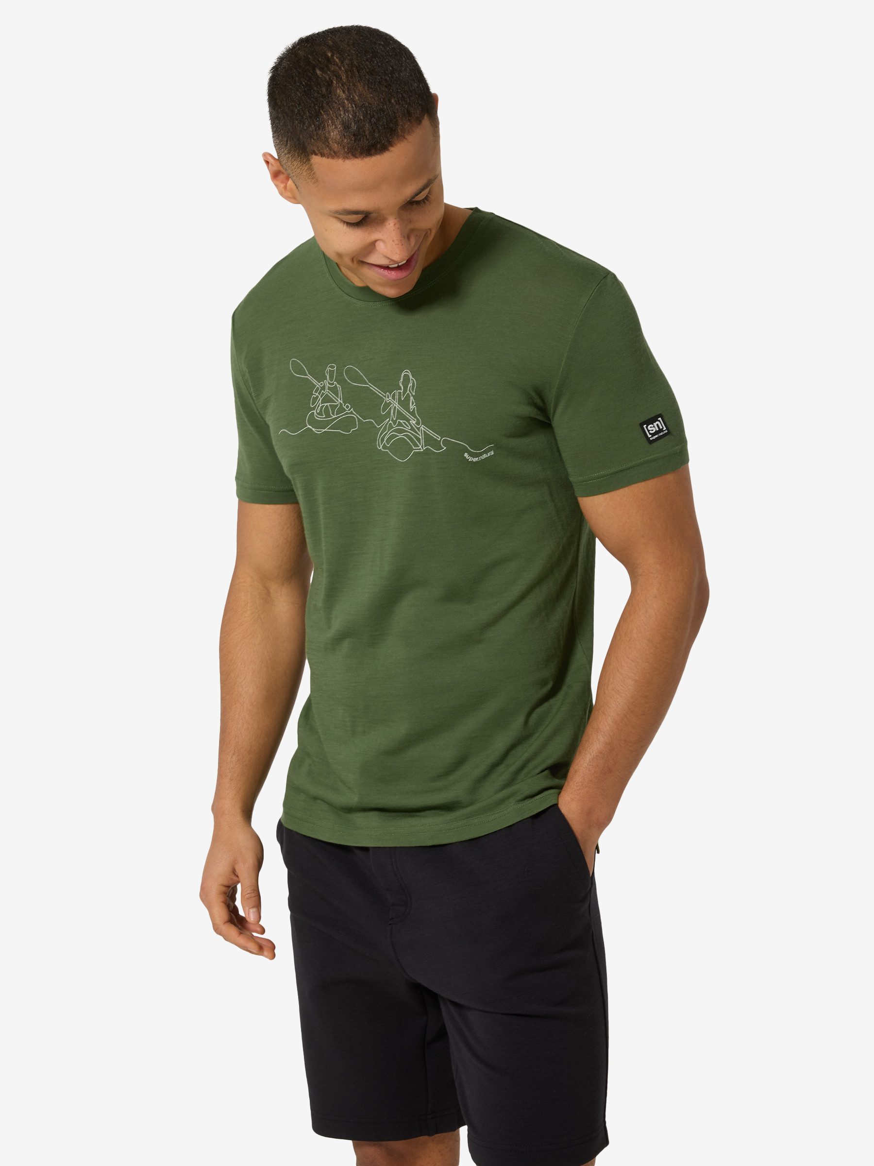 SUPER.NATURAL T-Shirt für Herren,Merino M KANULINES TEE mit Sport-Motiv, atmungsaktiv
