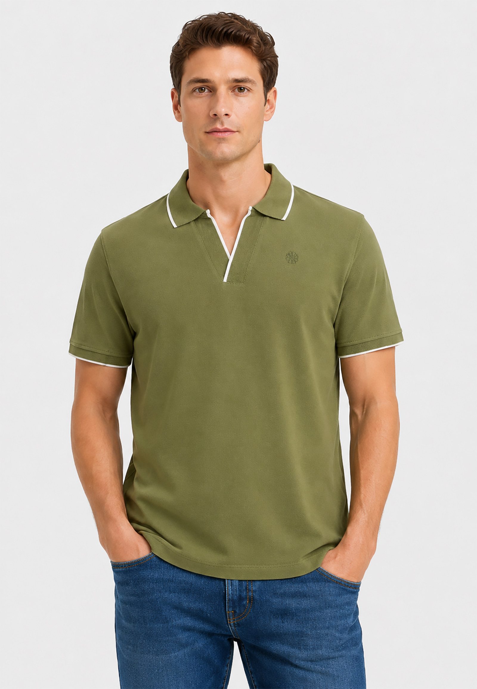 Blend Poloshirt V-Ausschnitt Polokragen Kontraststreifen für Herren (1-tlg) BHEDIN SPLITNECK POLO S/S