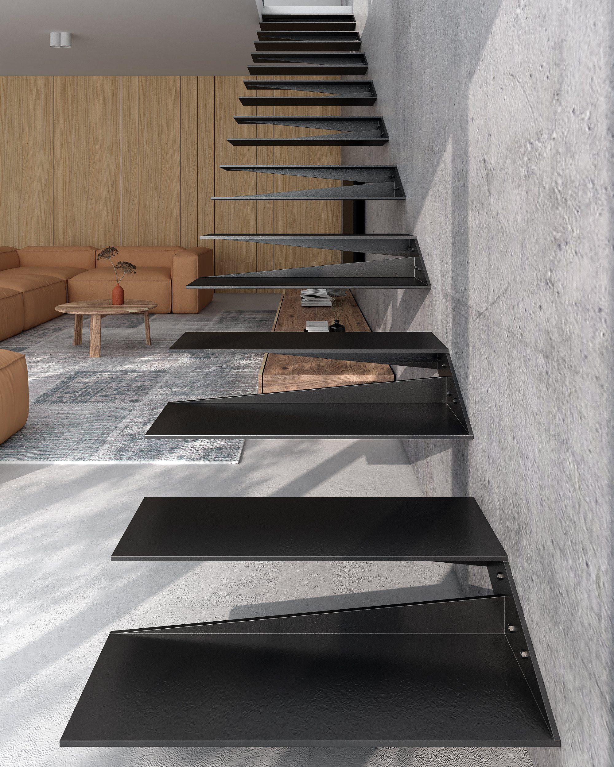 CHYRKA Treppenstufe Schwebetreppe Kragarmtreppe Stahltreppe 2in1 Treppenrahmen ST01 Rechts