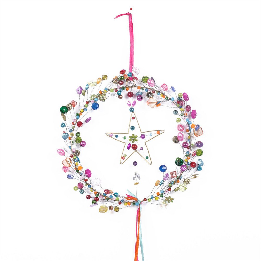 Overbeck And Friends Dekohänger Dekokranz Perlen Deko Kranz mit Stern (Perlendekoration, 1 St., handgefertigt), ca. Ø 17 cm