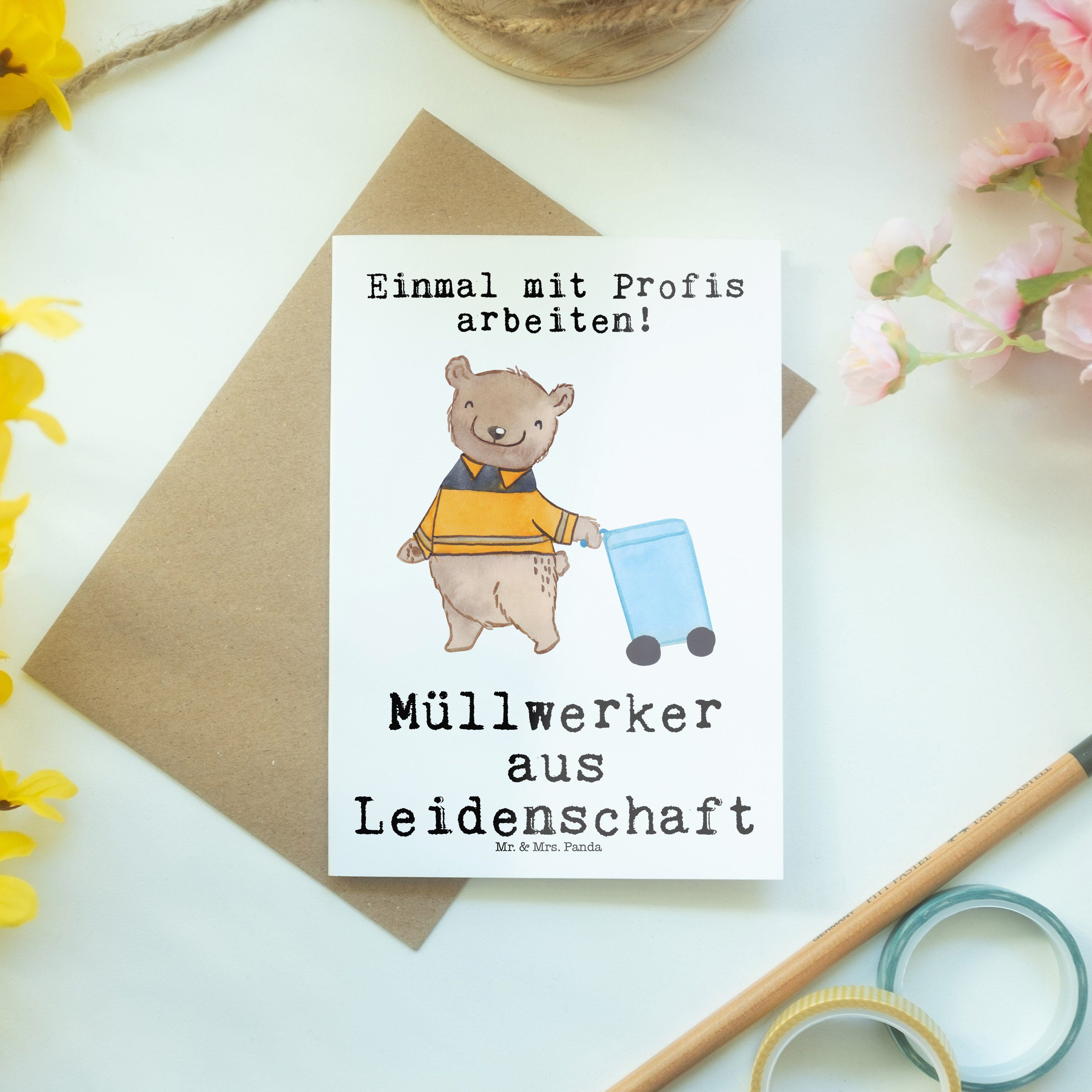 Leidenschaft Grußkarte Weiß - Mr. aus - Klappk Müllwerker Geschenk, Mrs. Hochzeitskarte, Panda &