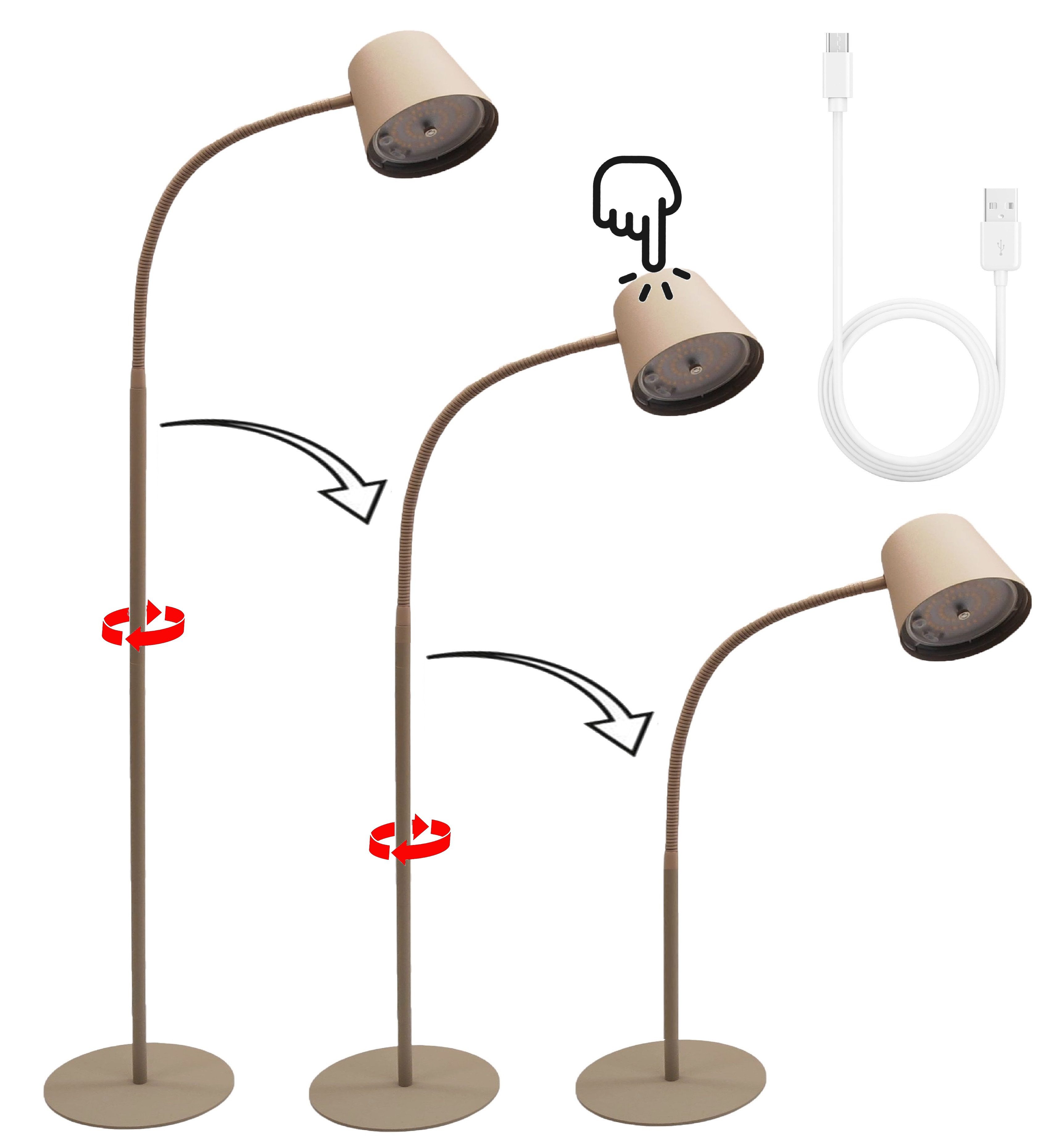 TRANGO LED Stehlampe, 1502B Beige – Kabellos & wiederaufladbar – 6W 2700K w günstig online kaufen