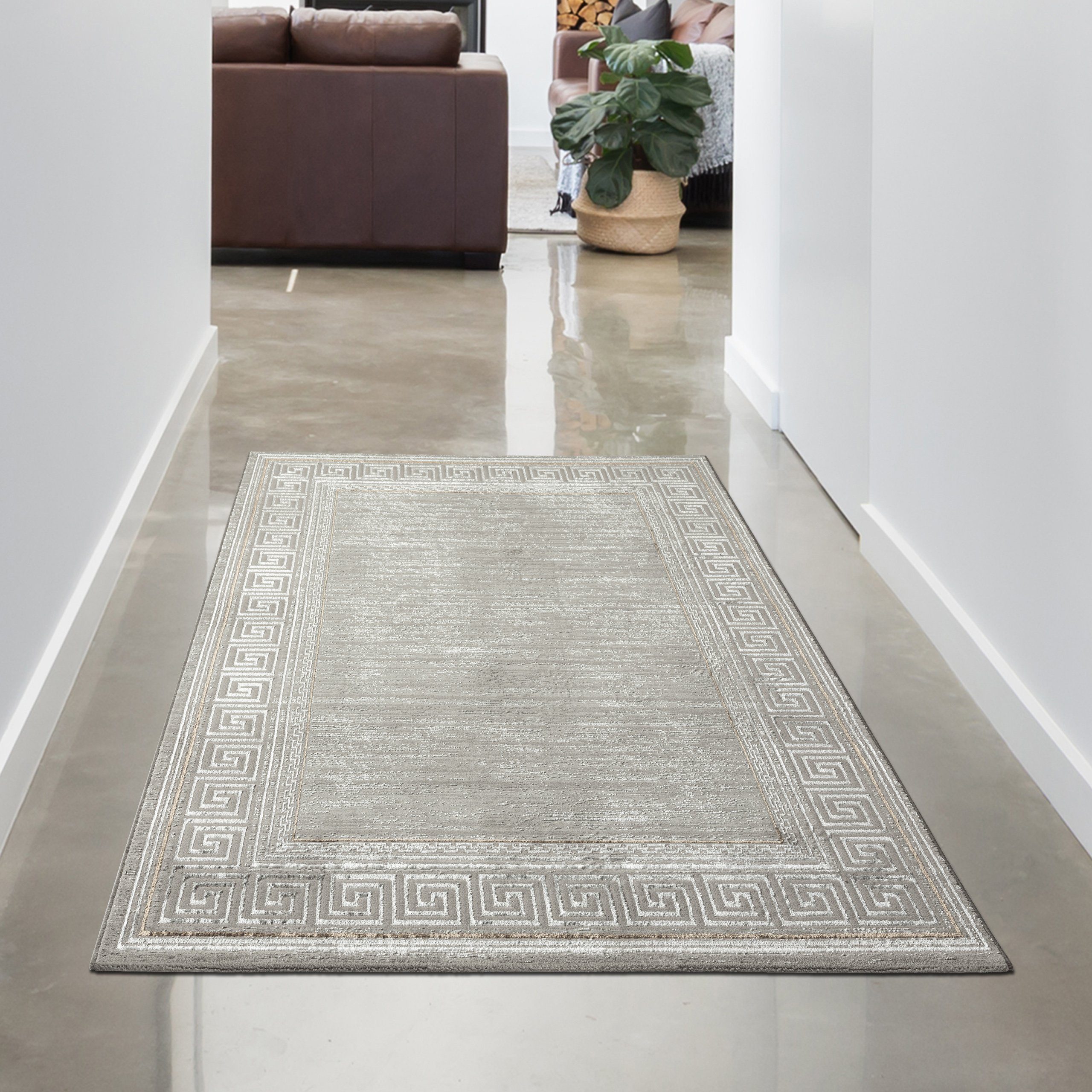 Teppich Schlichter Orientteppich mit Verzierungen in grau gold