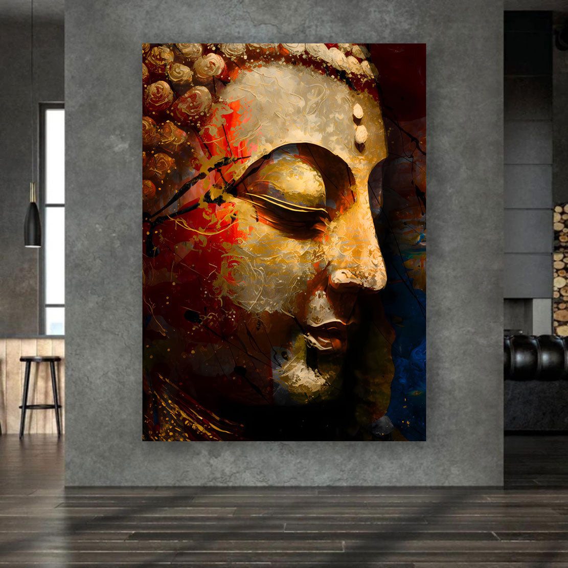Artedinoi Leinwandbild Buddha meditativ Gold abstrakt Leinwandbild Wandbild XXL Deko, Buddha, meditativ abstrakt