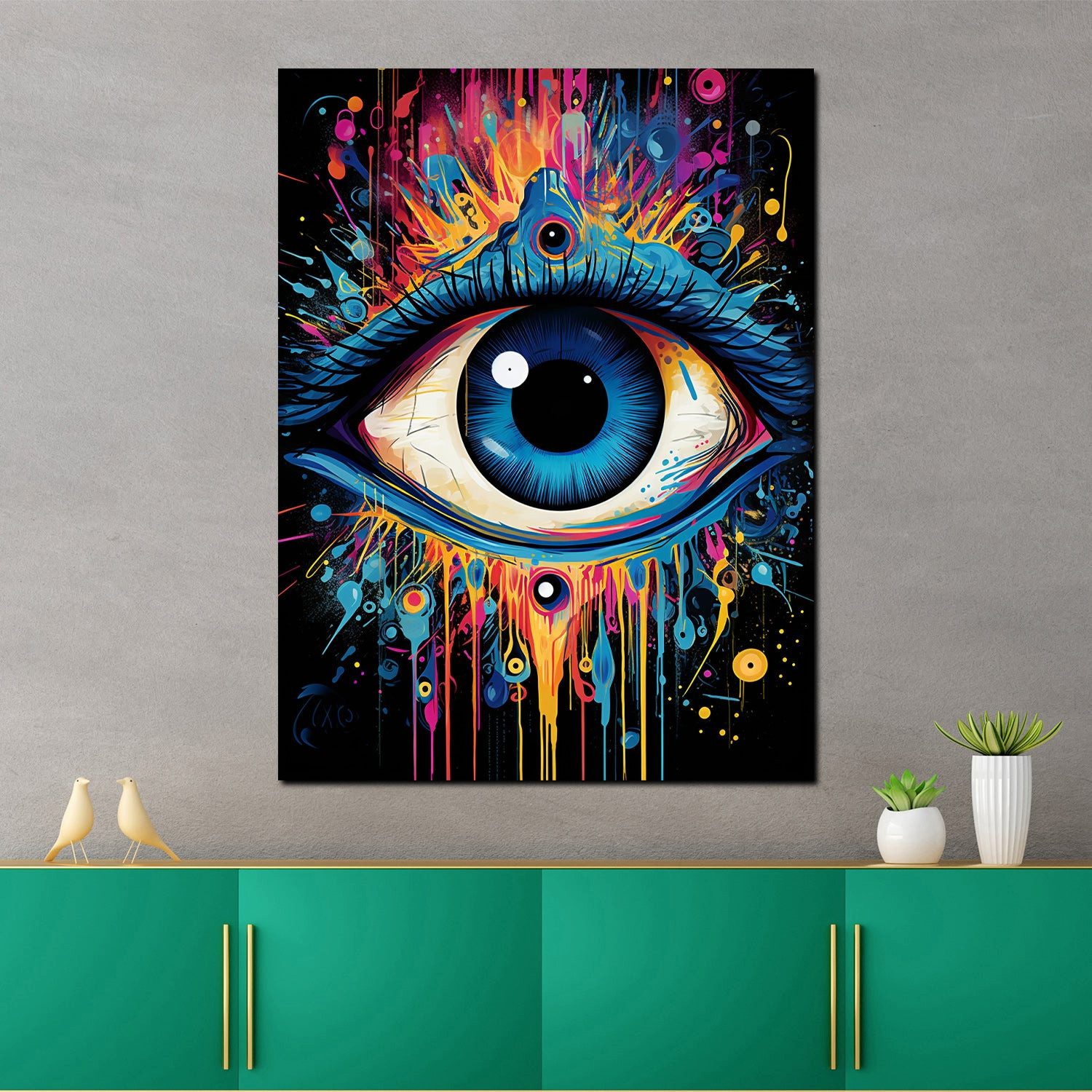 Artedinoi Leinwandbild Blaues Auge Farbexplosion Pop Art Leinwandbild Wandbild XXL, Blaues Auge