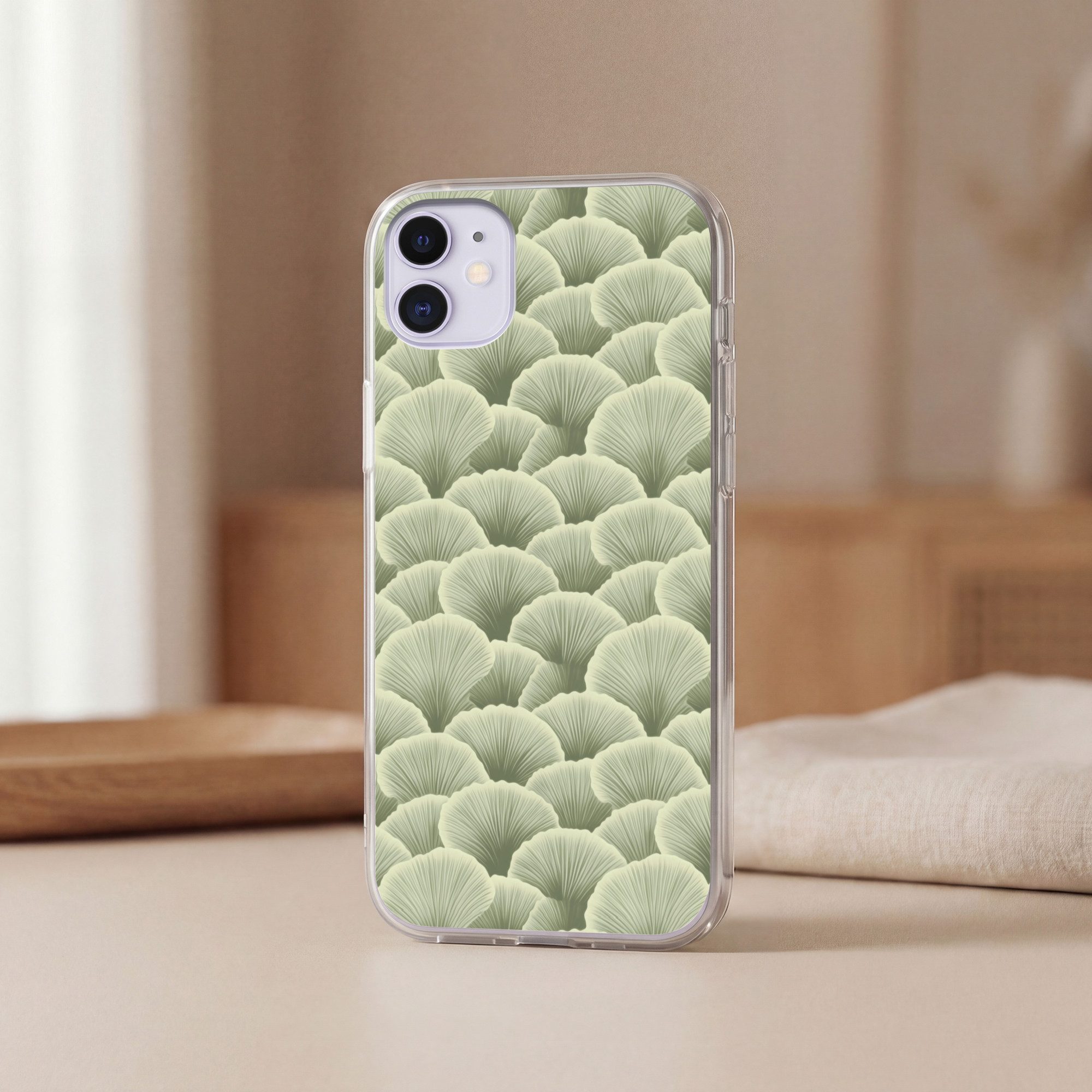 MuchoWow Handyhülle für Apple iPhone 11 Fächer - Blatt - Grün, Smartphone-Bumper, Print, Handy Schutzhülle Dünn