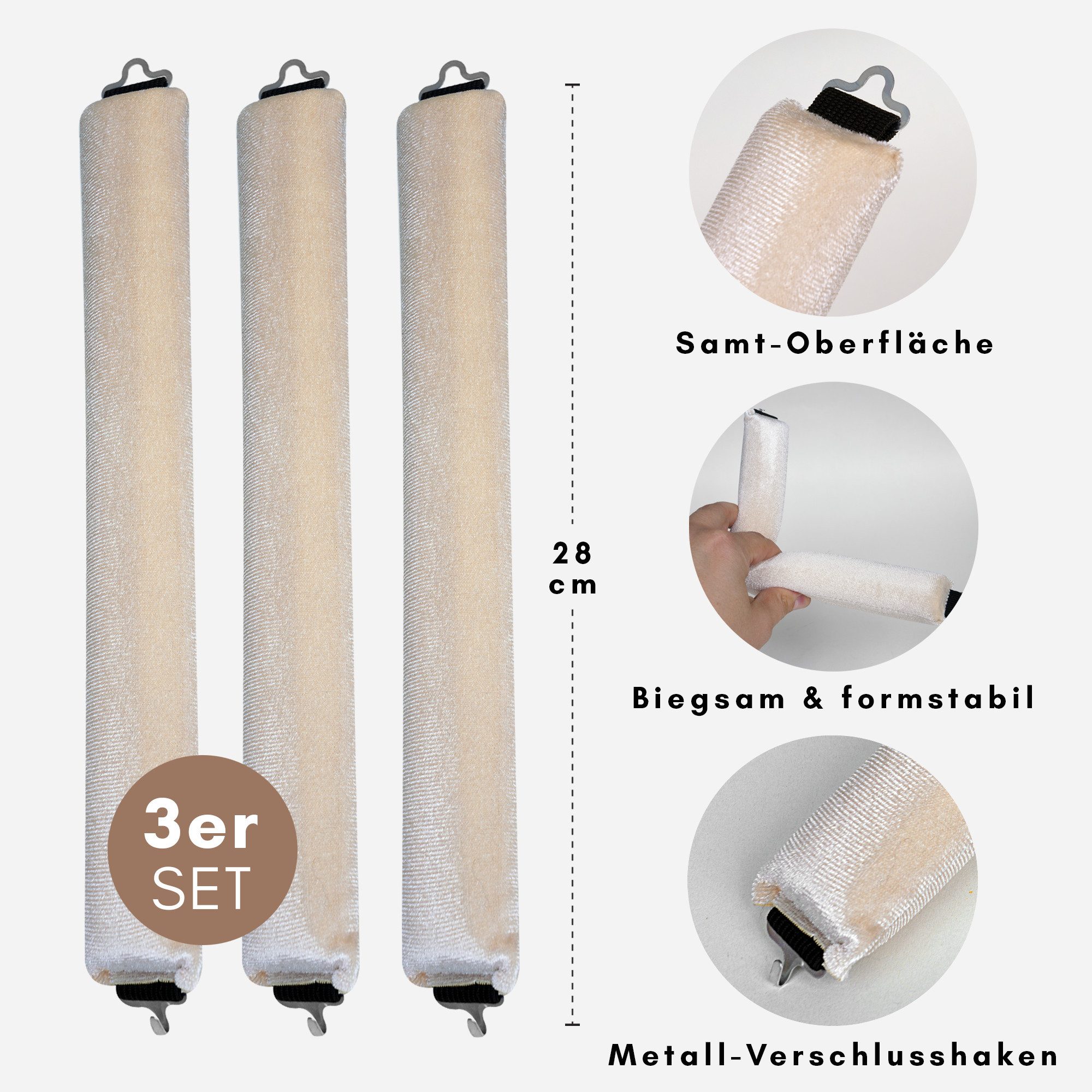 Dilara Lockenwickler 3er Set - Weiche Samt-Haarroller für natürliche & voluminöse Wellen, Schonend, biegsam & handgefertigt für gesunde Locken, ganz ohne Hitze