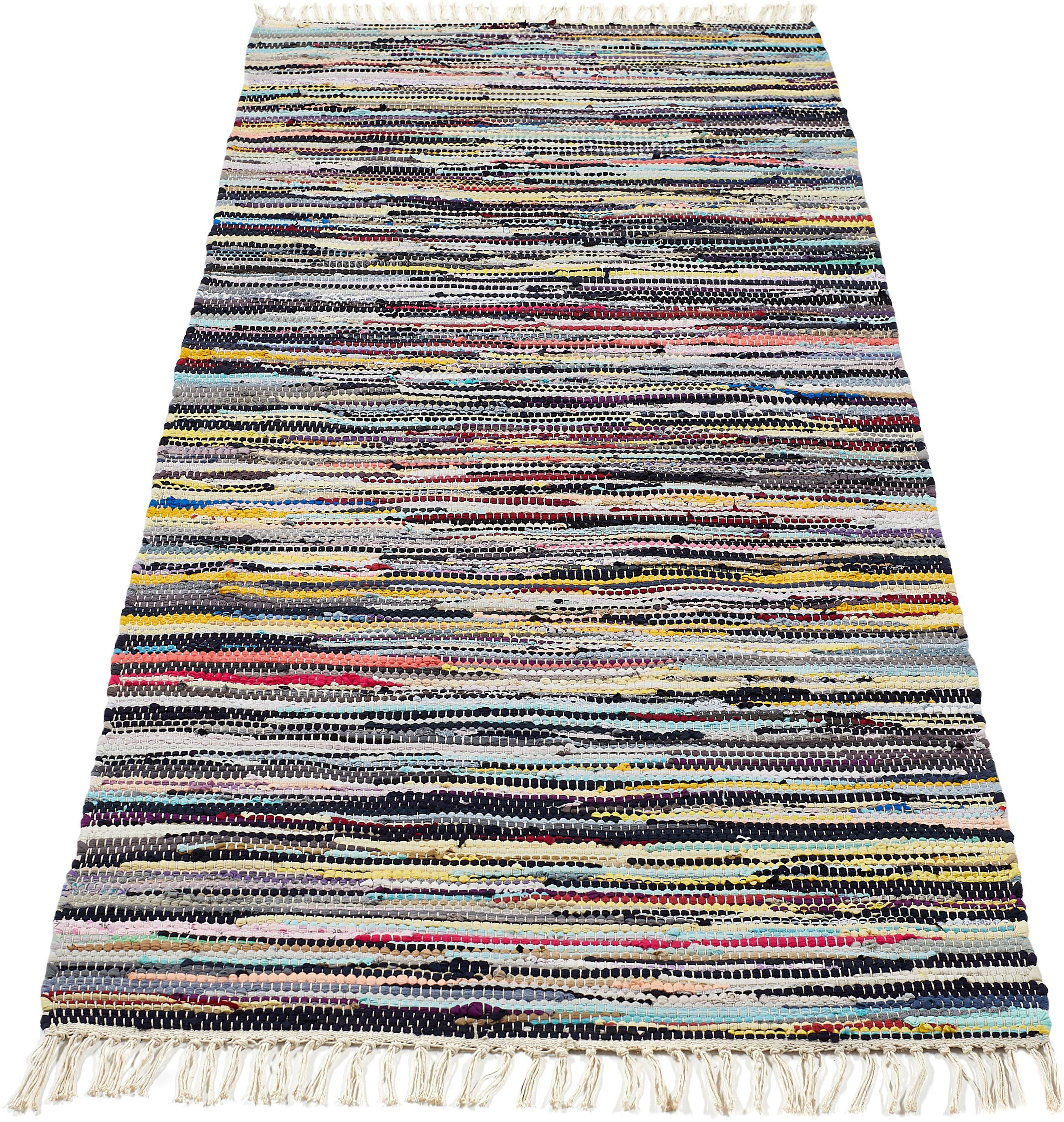 Teppich Multi, Andiamo, rechteckig, Höhe: 10 mm, Flachgewebe, Fleckerl, reine Baumwolle, handgewebt, mit Fransen