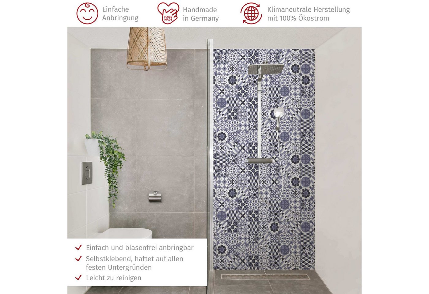 Thumbnail - Bilderdepot24 Badrückwand Fliesenoptik violett Duschrückwand ohne Bohren Dusche, (1-tlg., Hart-Folie Premium matt 0,61 m...