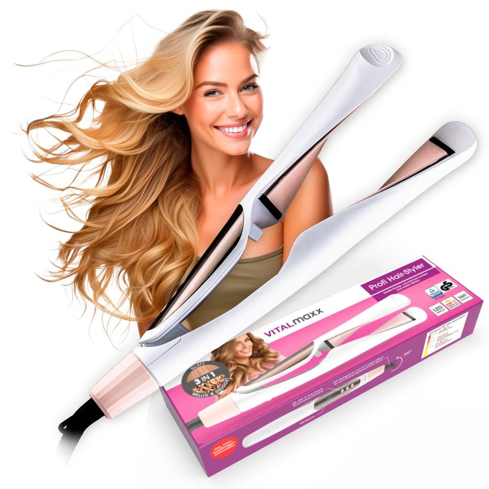 VITALmaxx Haarstyler Profi Hair Styler, 3in1 mit LED-Display, Ersetzt Lockenwickler, Temperaturen von 150-230 °C, 360° Drehgelenk alle Haarstrukturen