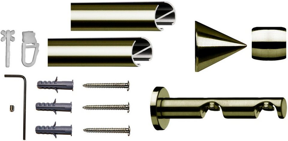 Gardinenstange Palma, indeko, Ø 16 mm, 2-läufig, Fixmaß, verschraubt,  Aluminium, Innenlauf Komplett-Set inkl. Gleitern und Montagematerial