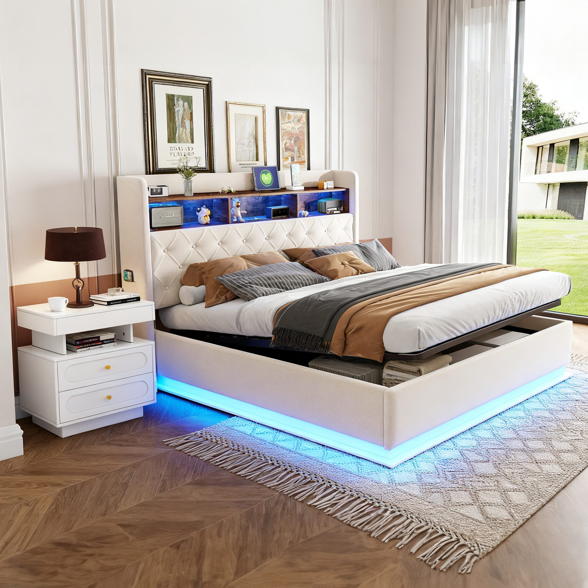 STILVORA Polsterbett 180x200 mit Bettkasten & LED-Nachttisch Doppelbett Jug günstig online kaufen