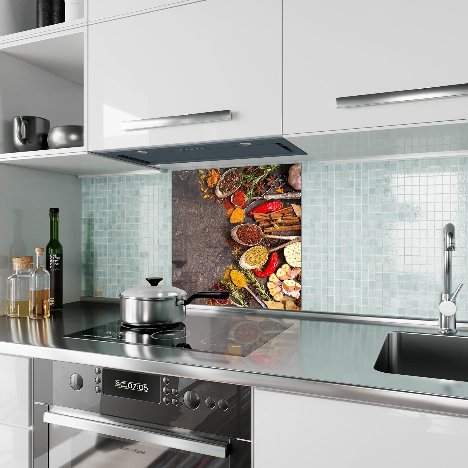 Motiv Primedeco Gewürze Glas Küchenrückwand Pulver Küchenrückwand und Spritzschutz mit