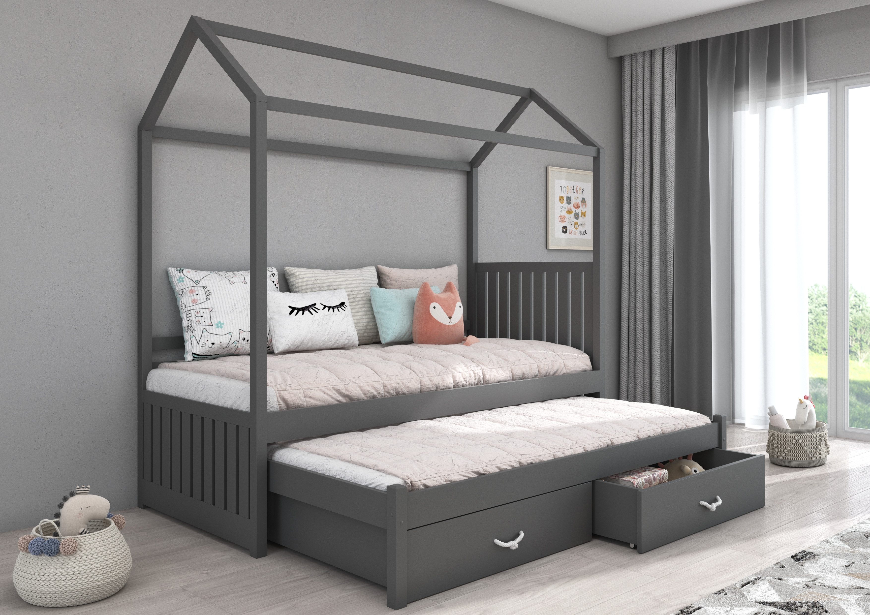 MOEBLO Hausbett NUKI (Kinder-Doppelbett im Haus-Design günstig online kaufen