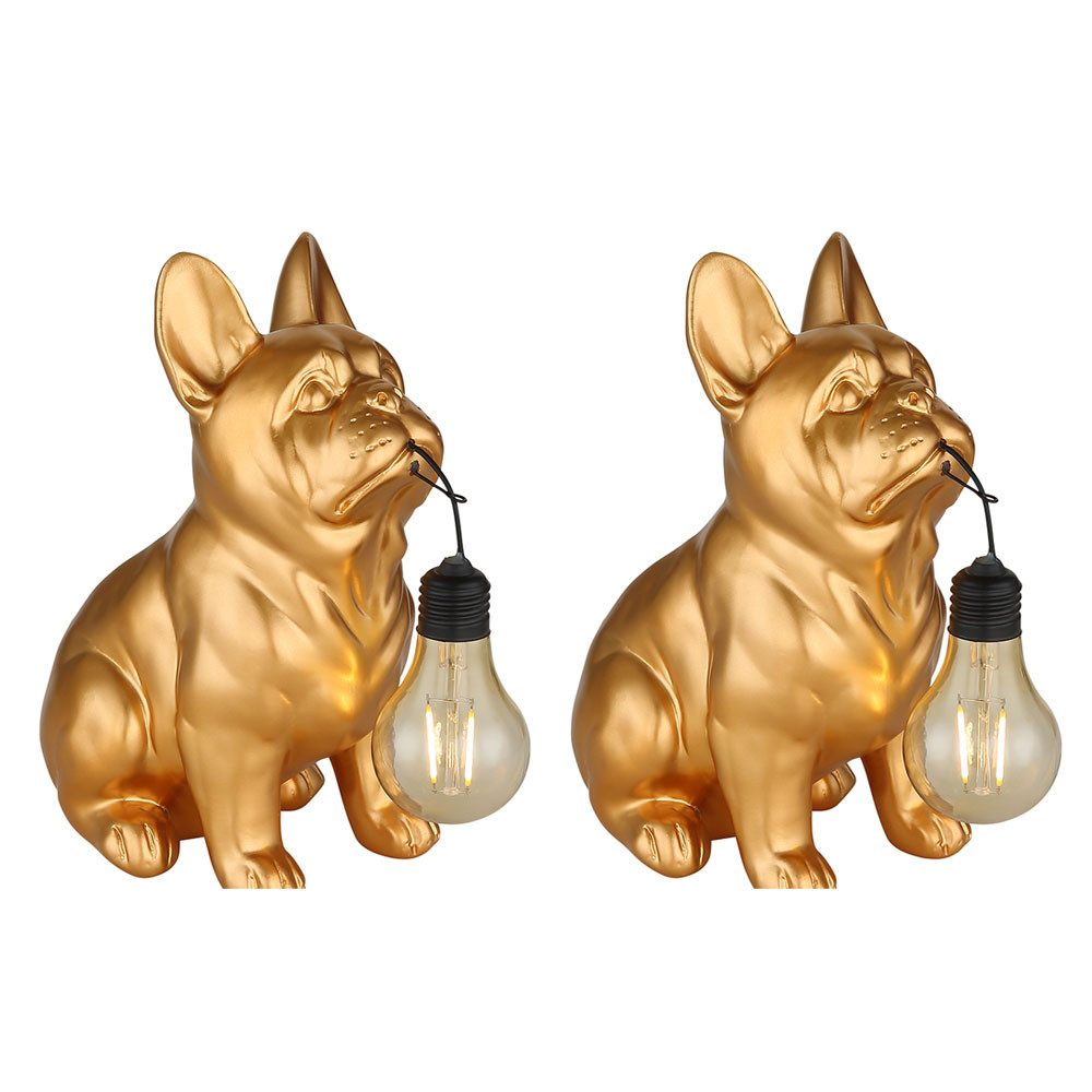 GLOBO LIGHTING LED Solarleuchte, LED-Leuchtmittel fest verbaut, Warmweiß, 2x LED Solarleuchte Außenbereich goldfarben Bulldogge H 23,5 cm