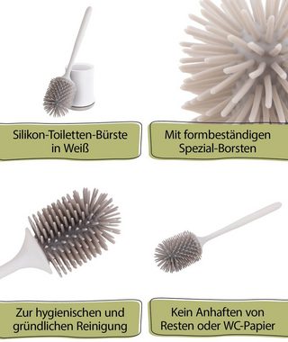 aquaSu WC-Reinigungsbürste Limited, WCs, (Bürstengarnitur, 2-tlg., mit Silikonborsten und Behälter), hygienisch, Wandmontage zum Kleben, ergonomisch, weiß, 870719