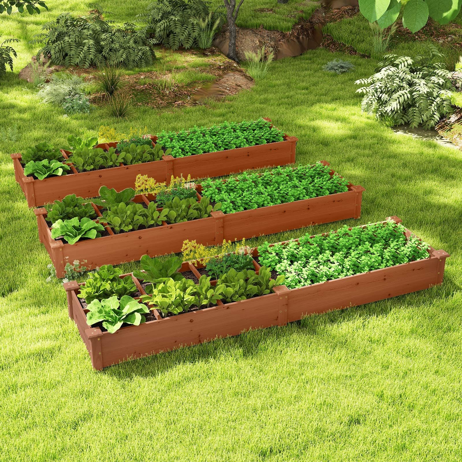 COSTWAY Hochbeet, Gartenbeet, mit 2 Pflanzkästen, 228 x 62 x 25 cm